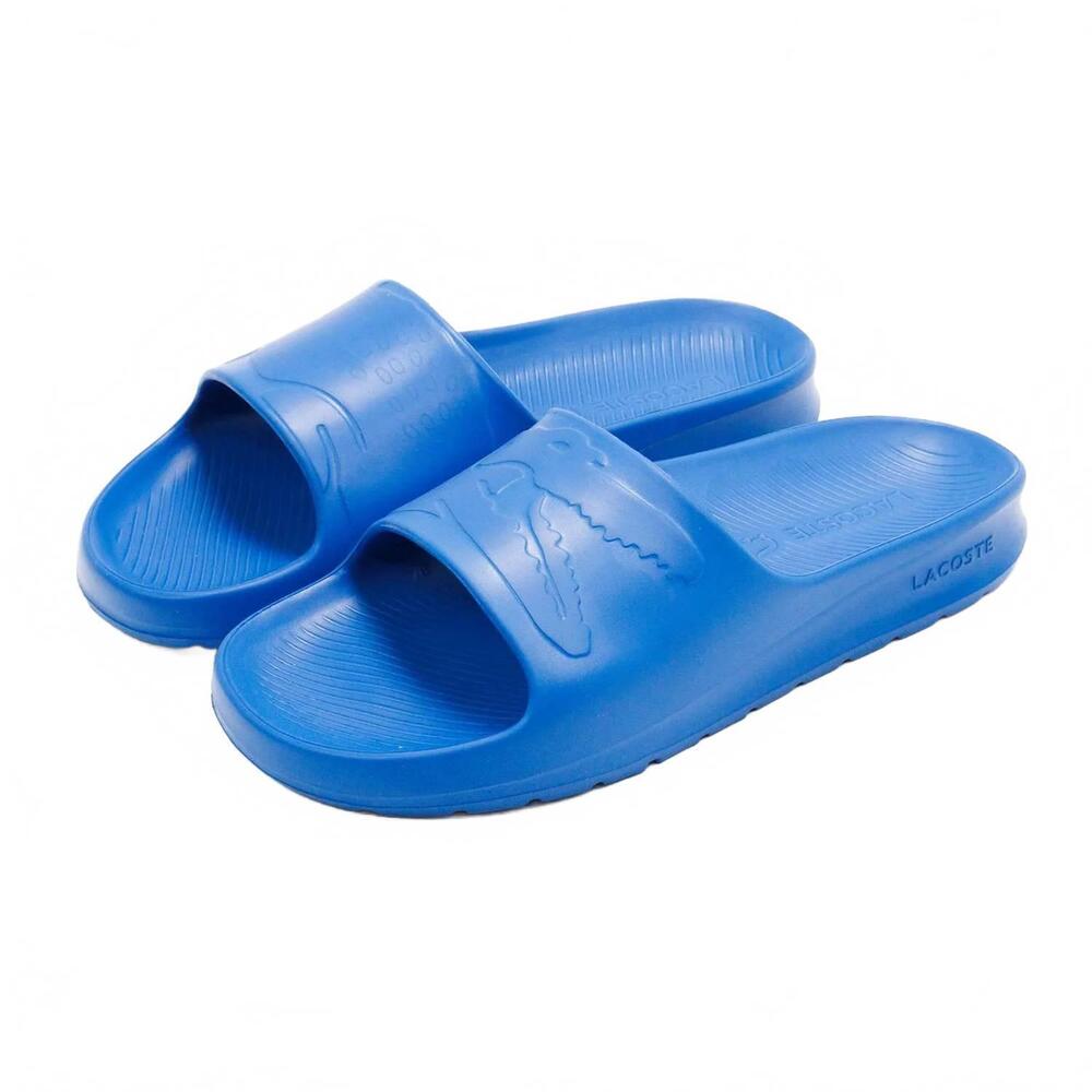 NEW LACOSTE men's croco 2.0 1122 2 slide sandals in blue